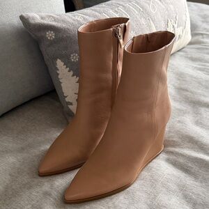 Nordstrom nude/tan color wedge heel leather boot. Orig price tag still inside.